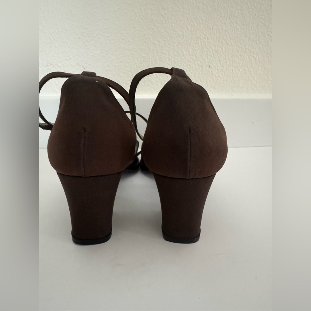 Yves Saint Laurent Vintage Open Toe Block Heel Strappy Sandals Brown Sz.7 Italy - Picture 8 of 11